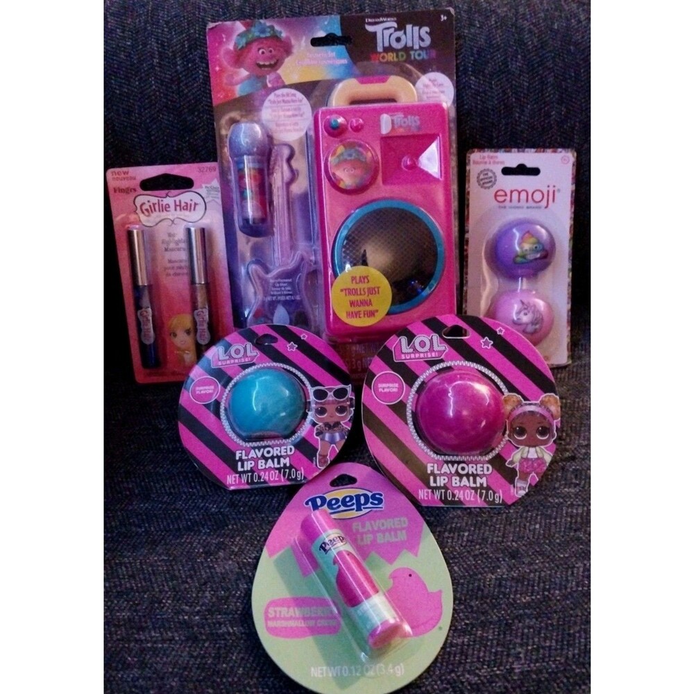 Lip Balm & Treatments 6 piece Set - Trolls, Peeps, L.O.L. Surprise, Emoji-New